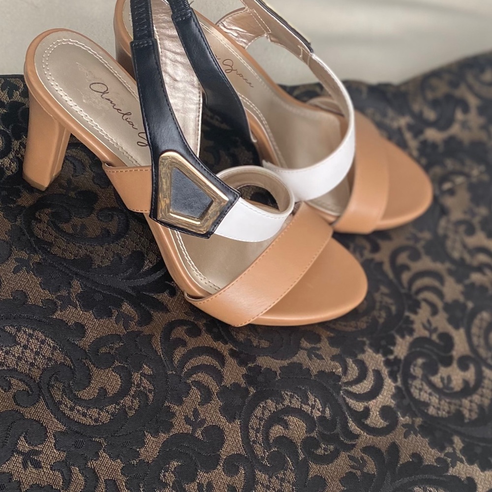 Amelia Grace Black Tan and White Heels